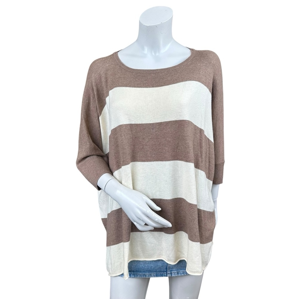 Anthropologie MOTH Cream Brown Striped Oversized Dolman Wool Blend Sweater Small